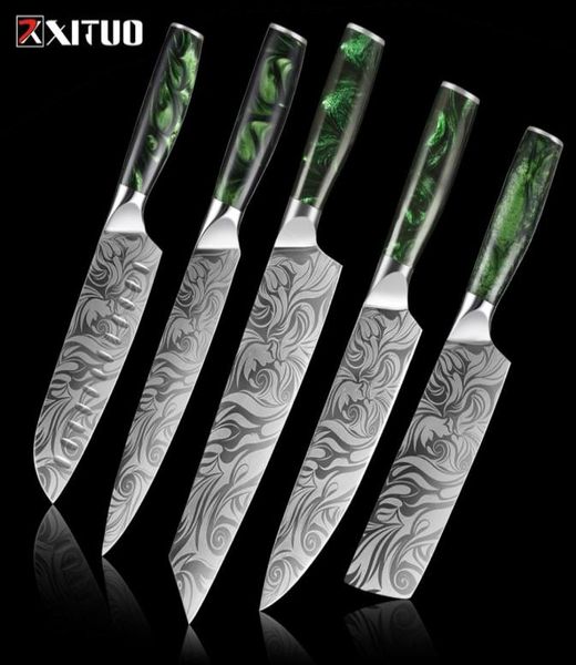 Faca de faca de cozinha Xituo Chef Facas a laser Damasco Pattern Ultra Sharp japonês Santoku Nakiri Cleaver Slicing Knives 15 PCS5463107