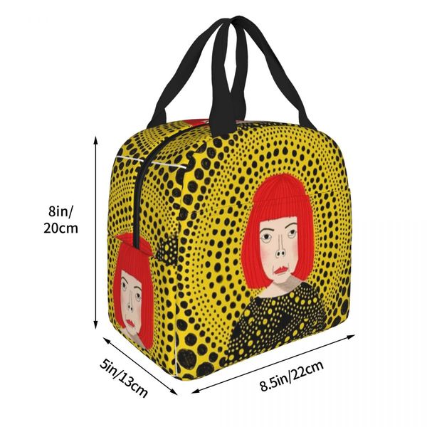 Sacchetti per pranzo isolati arte giallo kusamas contenitore per pasto per pasto coreggiatore yayoi kusama art tote pranzo box