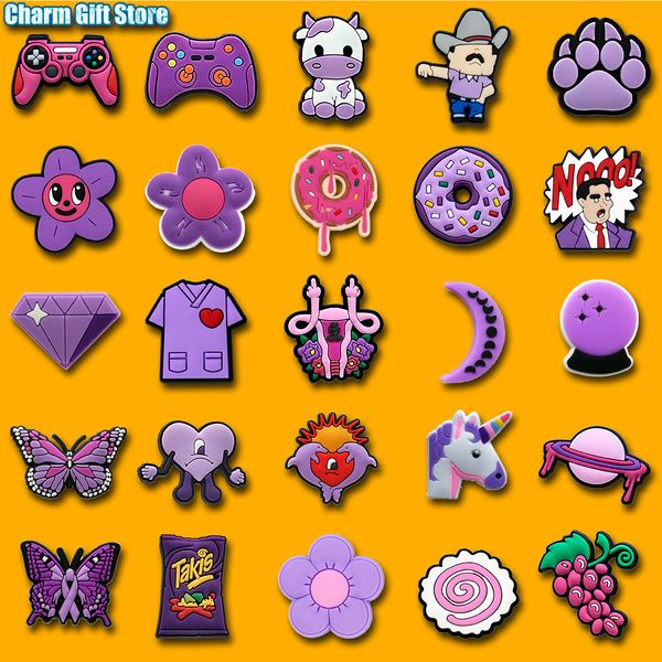 1pcs Purple Cog Shoe Charms Controlador de jogo Takis Donut Shoe Decorações Acessórios Acessórios Flor