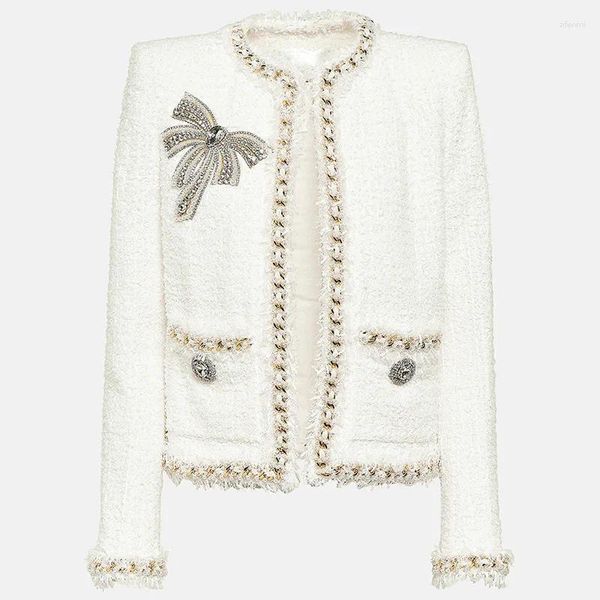 Jackets femininos Marca da pista Jamerary Autumn Winter Chain Edge Bow Nó