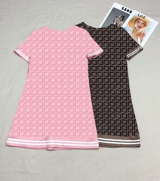 Frauen voller Buchstaben Strickkleid Frauen Designer Kleider Kurzarm schlank rosa Kleidertops