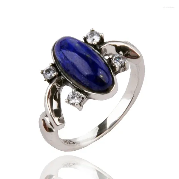 Clusterringe Real Pure 925 Sterling Silber Elena für Frauen natürlicher Lapis Stein Vampire Tagebuch Fein Schmuck Geschenk