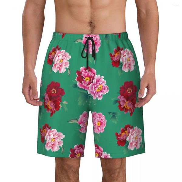 Shorts masculinos roupas de banho nordeste do nordeste da flor do verão rosa rosa divertida praia clássica calça curta machos surfando troncos confortáveis