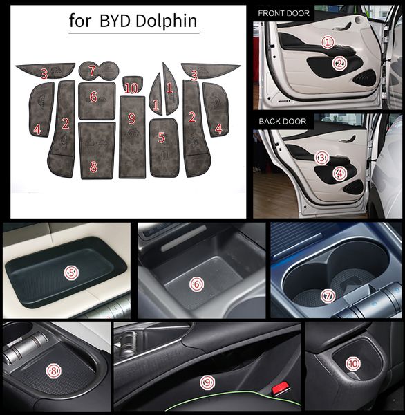 Smabee Leather Gate Slot Slot Mat для Byd Byd Dolphin Cortex Cortex Door Groove Pad Cup Havder Care Interior Accessories Coaster Black/Grey