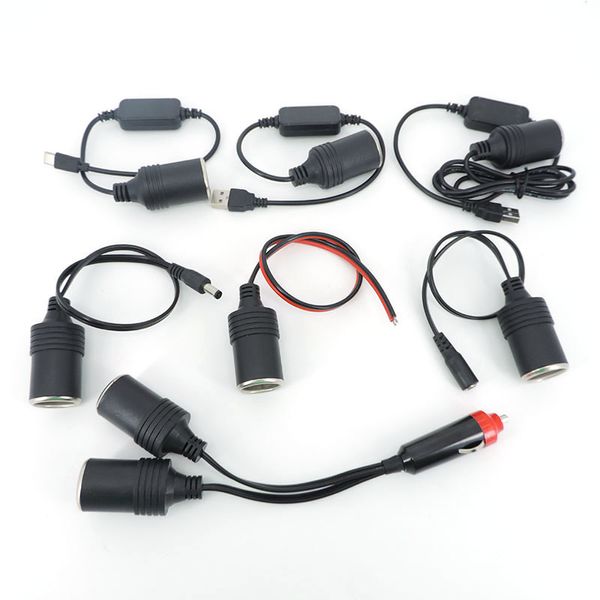 12 V DC Dual Car Cigarette Leichter männlicher Frau zu DC 5.5x2.1 USB Typ C Männlich Frauen 5 V Stecker Leichter Sockelladegerät Adapter