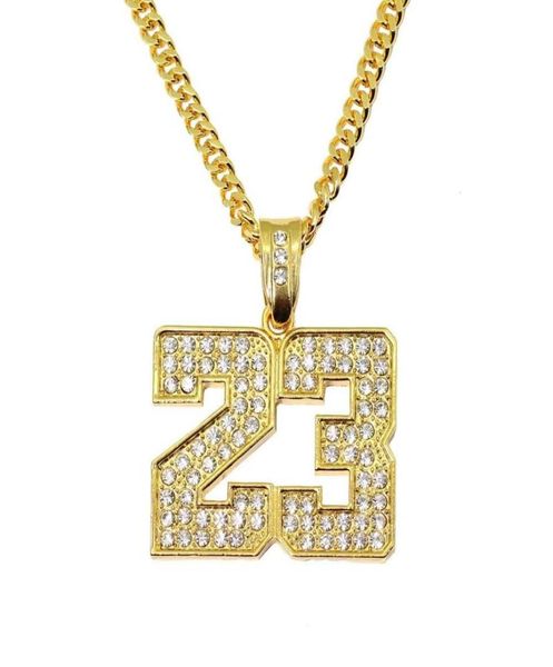 Numero hip hop 23 Diamanti Collane a sospensione per uomini in lega d'argento Golden Rhinestone Collana di lusso Cuban Link Fashion Fashion Jewel85525333