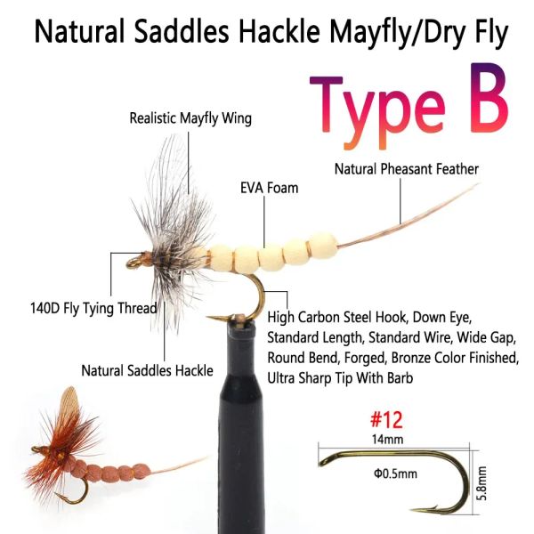 8pcs CDC Feather Wing Mayfly Dry Fly Grizzly Saddle Hackle Mayfly Floating Dry Fly Rocky River Trout Flies Flies esca esca