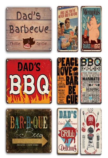 2021 Vintage BBQ Zone Poster Metal Tin Tin Segno Papà Regole Barbecue Segno Metal Piatti decorativi Piatti Retro Bar Restauranti PUB DECORE1704206