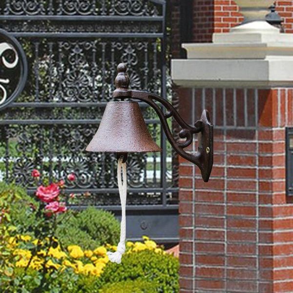 Estatuetas decorativas campainhas de campainha rústica estilo de sino pendurado sinos de parede de parede para sinalizadores para escolares no quintal