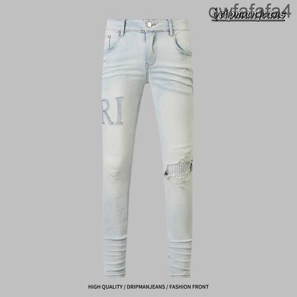 Am Jeans Trendy Fashion Designer Stretch Slim Fit Rap Street HipHop Ripped Patch Hosen Motorradbohrer Tropf dünn BJQ1 18db