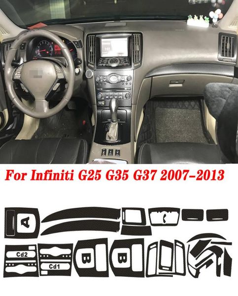 Per Infiniti G25 G35 G37 Coupé a 2 porte Carstyling Nuova console centrale interno in fibra di carbonio 5D Modifica del colore Adesivo di stampaggio DEC9883966