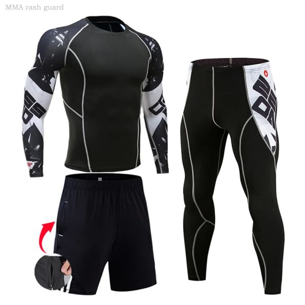 Roupa íntima de inverno Conjunto de fitness de fitness masculino Second Skin Rashgarda MMA Mangas compridas compressão Shir Sports Leggings Terno