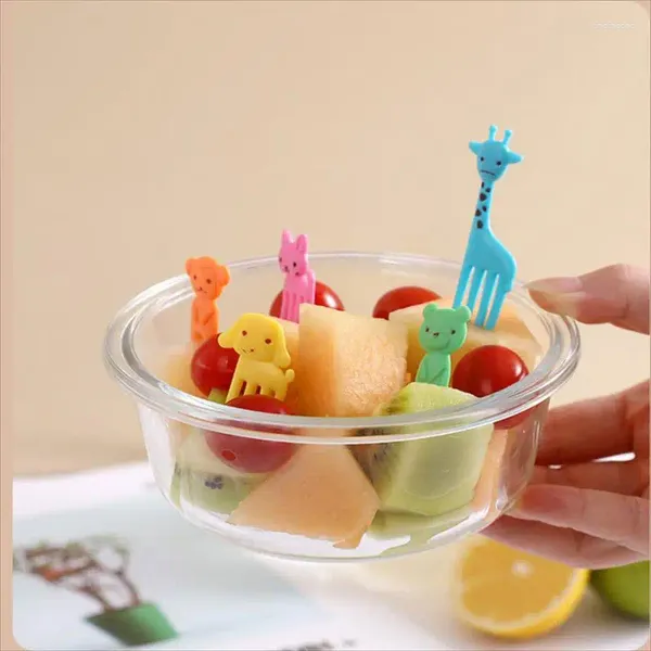 Conjuntos de utensílios de jantar 10pcs cartoon fofos mini animais de animais crianças infantil lanche bolo de sobremesas de fruta silicone lanching box divisores