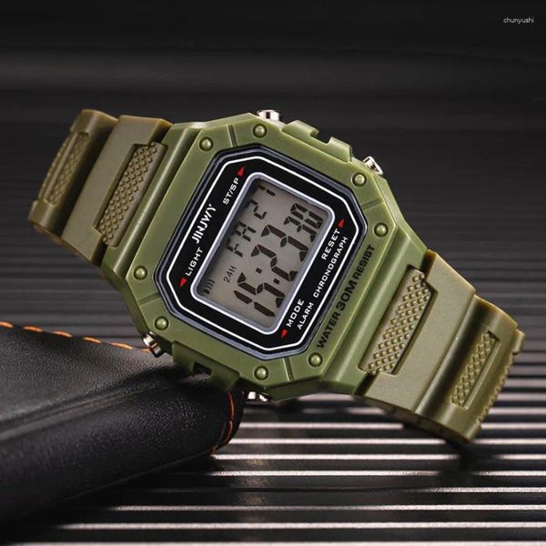 Bilek saatleri moda spor erkekler led izle basit küçük kare dijital bilek saatleri su geçirmez silikon ordu elektronik saat reloj hombre