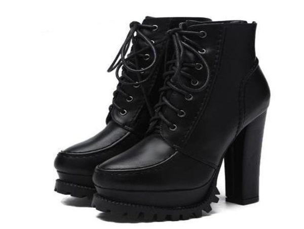 Mode Frauen Gothic Boots Schnürung Knöchelstiefel Plattform Punk Schuhe Ultra sehr hohe Absatzstuhl Block Chunky Heel Größe 34395279263