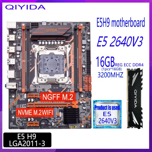 Motherboards Qiyida X99 Motherboard Set E5H9 LGA20113 E5 2640 V3 CPU 1PCS x 16G = 16 GB 3200MHz DDR4 REG ECC RAM MEOT NVME M.2