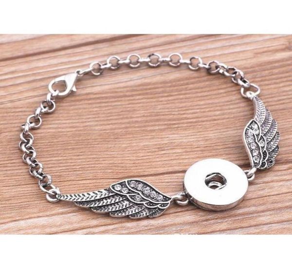 3pcs Crystal Angel Wings Bracelets Bangles Bangles Antique Silver Genging Snaps Button Jóias Novas pulseiras de estilo 4enqd9632201