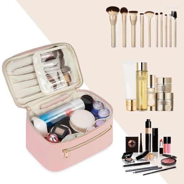 Kosmetiktaschen Make -up -Beutel -Make -up -Organisator -Bürstenhülle für Frauen in Öko -veganer Leder