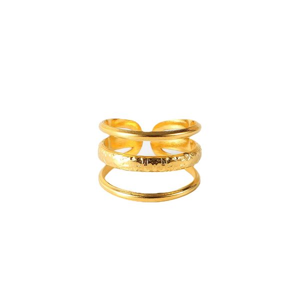 Шикарное открытое трехслойное титановое стальное кольцо с тонкими золотыми деталями - современная мода