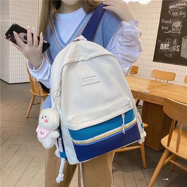 Backpack Women Canvas Stria Fita cor sólida para adolescentes de qualidade ombro de qualidade de escola