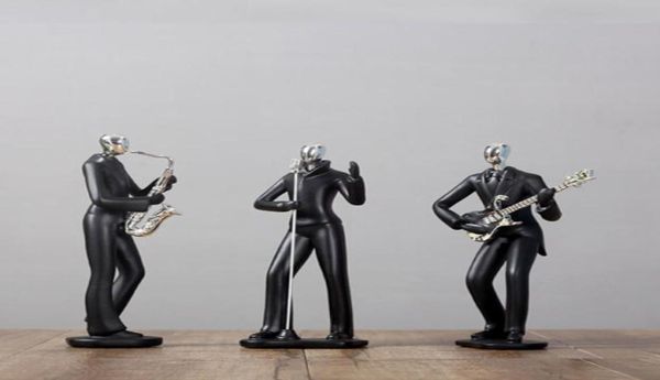 Banda de músico simples nórdico Violin Sing Sports Man estátua Black Fatuetas Gabinete Ornamentos para casa Decoração moderna Presente elegante 219367702