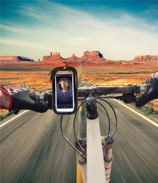 Turata Telefon Tutucu Universal Bike Mobil Destek İPhone X 8 Plus S8 V20 GPS Bisiklet Moto Handbar Çantası için Stand Su Geçirmez Çanta C3352799