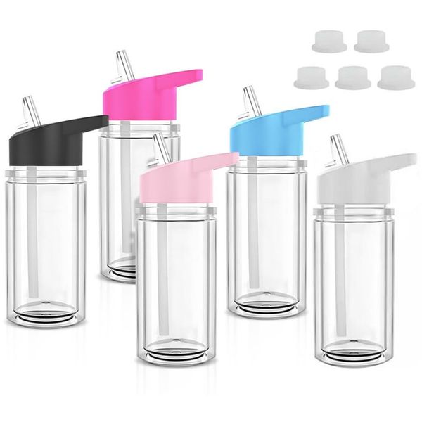 10 Unzen Schnekugel Kinder Plastikbecher Doppelwand Acryl Tumbler vorgebohrtes Wasser Flasche Kaltgetränke Getränke Strohhalm mit Flip -Top -Deckel Silikonstopper für Glitzer