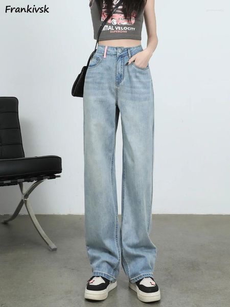 Женские джинсы твердые женщины вымыли все матч-винтажную полную длину ежедневные харадзюку распущенные широкие ноги в японском стиле с высокой талией Элегантная мода