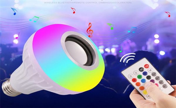 Heiße E27 Smart LED Light RGB Wireless Bluetooth -Lautsprecher Lampenmusik spielen dimmbare 12W -Musikplayer O mit 24 Keys Fernbedienung 5782503