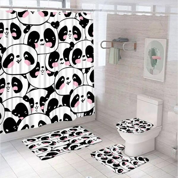 Duschvorhänge süße Panda Vorhang Sets Kinder Badezimmer Dekor schwarze weiße Cartoon Tier Bambus Badewanne Bad Matte Teppich Toilettenabdeckung