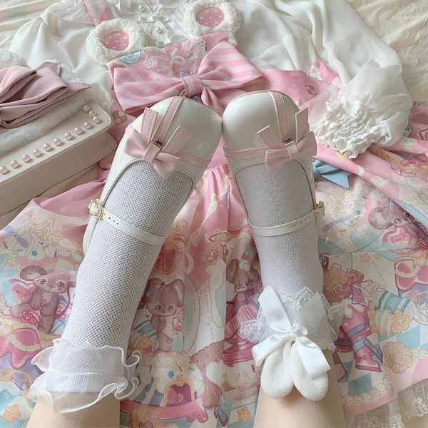 Kleiderschuhe Kawaii süßer lolita runder Kopf mit mittlerer Absatz süße Pu Leder Anime Harajuku Bow Prinzessin Tea Party Frauen Schuh