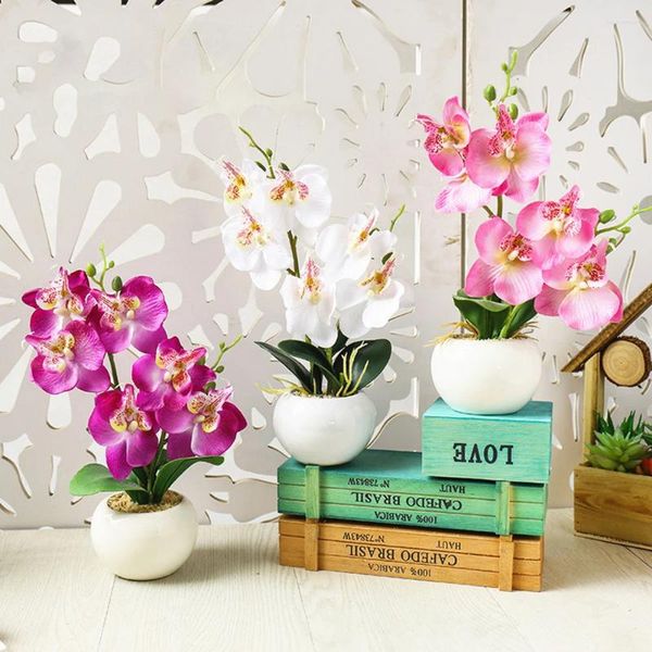 Fiori decorativi farfalla artificiale orchidea bonsai in vaso con piante finte in pento