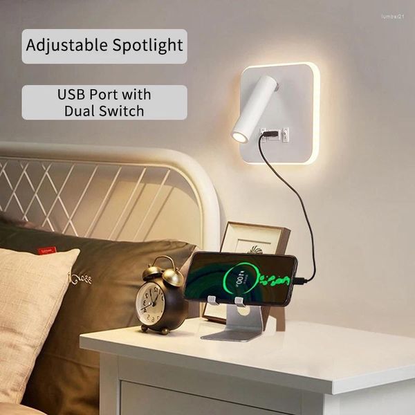 Wandlampe LED mit Lese -Spotlight 2 Schalter USB Kreatives Design montiertes Licht für häusliche El Schlafzimmer Dekorelle Beleuchtung