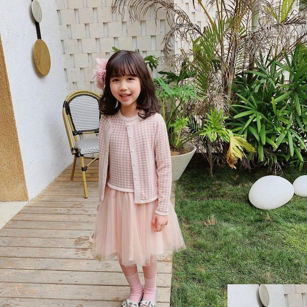 Cardigan Kids Girl Sets Autumn Girls Girls Pink Knit Adddress Outfit Toddler Childrens Delivering Delivery Delivery Maternity Sweaters OTTCW
