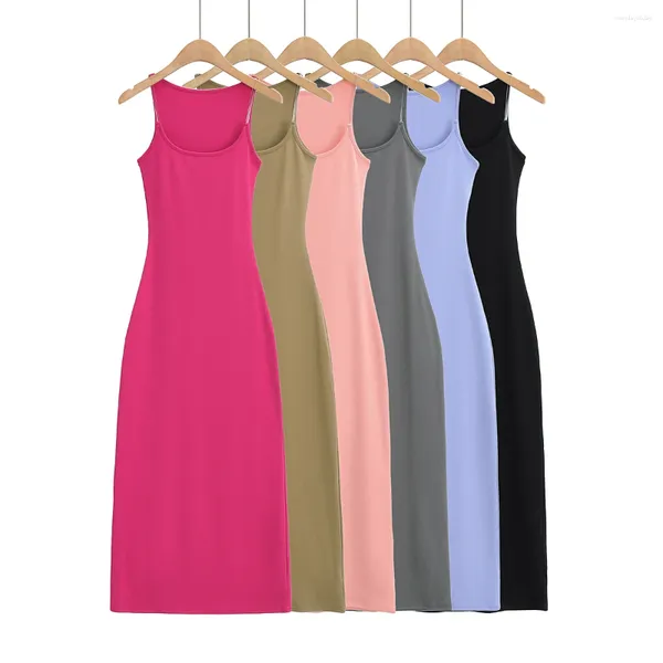 Vestidos casuais verão para mulheres 2024 Vestido de festa sexy midi bodycon preto elegante transparente camisole rosa