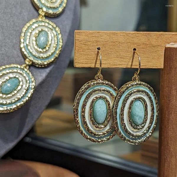 Orecchini doganici Vintage Turquoise Turquoise Style Copper Gold Oval Drop di alta qualità