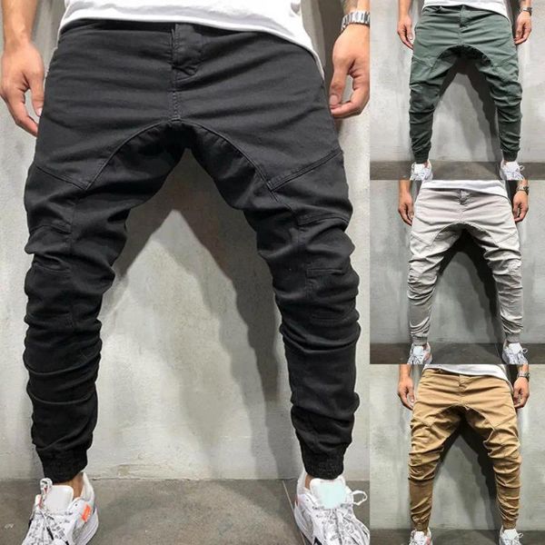 Calça masculina homens calças de moletom encolher zíper resistente a zíper na cintura média masculino machado de rua de streetwear respirável