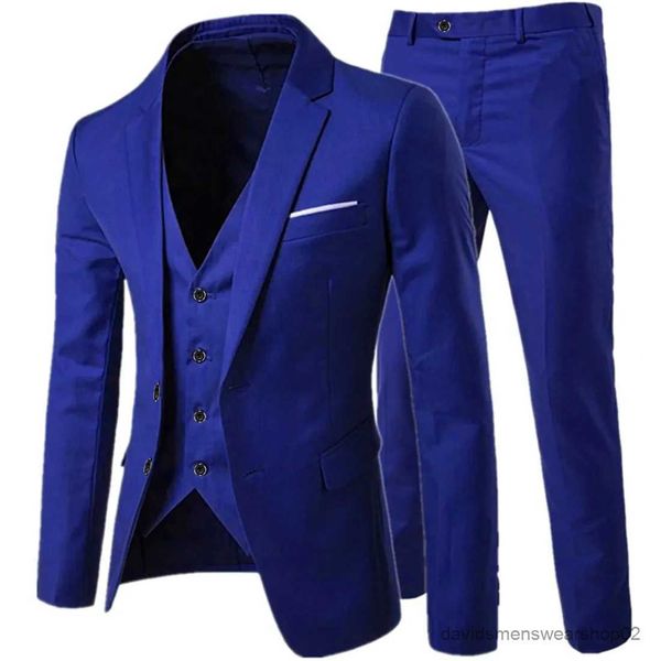 Ternos masculinos Blazers Blazer Vest Calças Negócios Gentleman 3 Suje Pieces Sets / Groom Casamento Classic Solid Slim Dress Men Hight Jacket Troushers