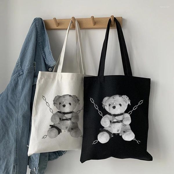 Borsa giapponese orso gotico tela casual vintage dark punk hip-hop shopper borsetta Ulzzang fumetto funonte harajuku borse