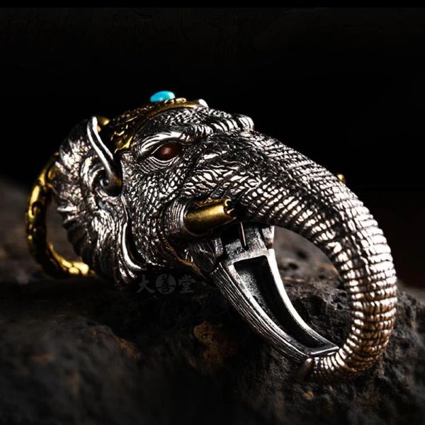 Clip Nuovo Elefante Silver God Of Wealth Ring Anello a sospensione Chiamatura Calketchain Personality Creativity Gioielli vintage Vintage Gioielli