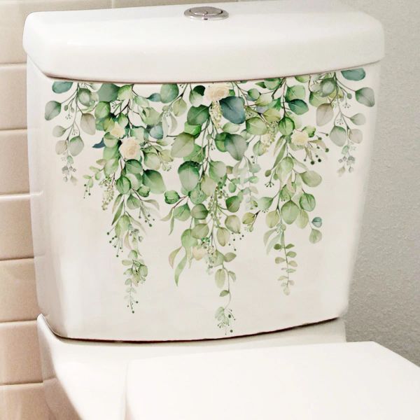 1 % Fiori del bagno adesivo WC decorazioni WC foglie di piante verdi WC sul coperchio decalcomanie adesivi da parete del bagno murale