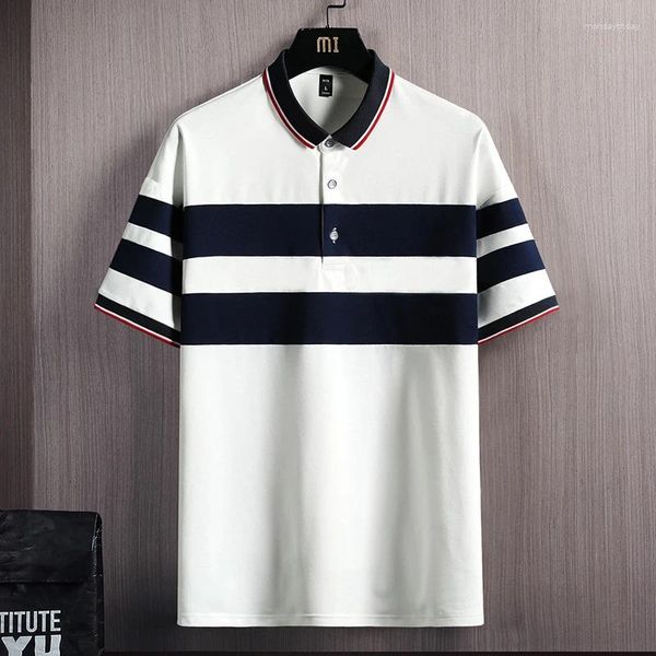 Herren Polos Fashion Revers Button Spliced Loose Business Polo Shirts Kleidung 2024 Sommer Casual Pullovers Tops Korean T -Shirt Shirt