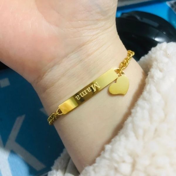 Nome de mulheres personalizadas pulseira longa barra gravada nomes coração pulseiras de cadeia