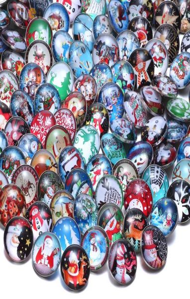 50pcslot Multi Mixed Christmas Pattern Glass Snap Snap Buttons Fit Diy Jewelry 18mm Snaps Stanta Snowman Theme for Women Charm Bracelet3720629