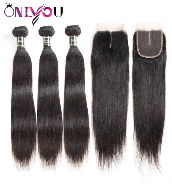 Brazilian Straight Virgin Human Hair Bündel 3 Bündel mit 4x4 Top Spitzenverschluss billige nasse Gewebe Remy Human Hair Extensions Drop S8791350