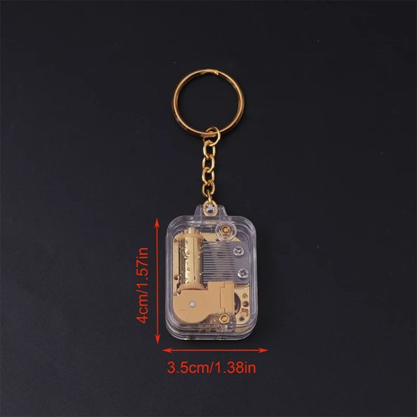 1pc mini movimenti placcati in oro Key Chain Square Chain Pendant Handy Crank Music Box Portable Kids Music Box Caspetta Chiave Catena di movimento