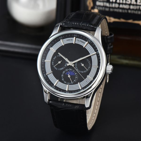 Quartz Watch Mens Watch Designer смотрит кожаный ремешок из нержавеющей стали Аналог трех иглы и луна фаза каменные мужские часы модные цифровые элегантные часы