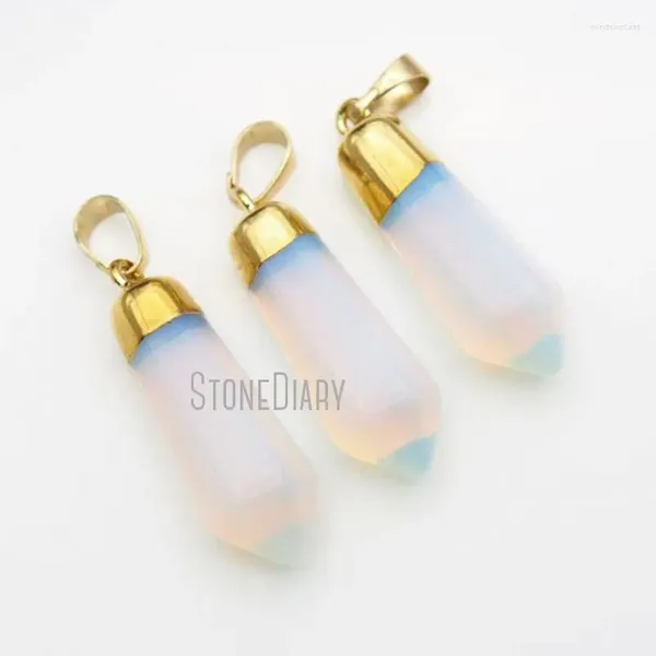 Подвесные ожерелья PM16010 10pcs Healing Quartz Opal Point Gold Color Hexagon Prism Jewelry