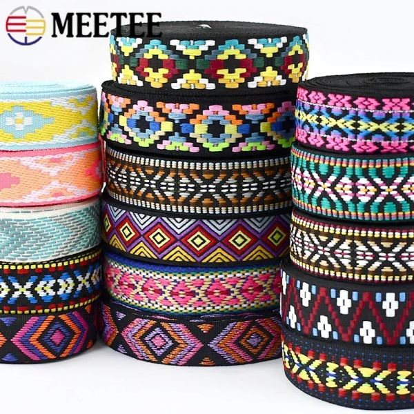 5/10m Meetee 25mm de poliéster étnico jacquard correia de correia para fitas de cinto de saco fita adesiva Diy Viés de recompensa Acessórios de costura de ligação