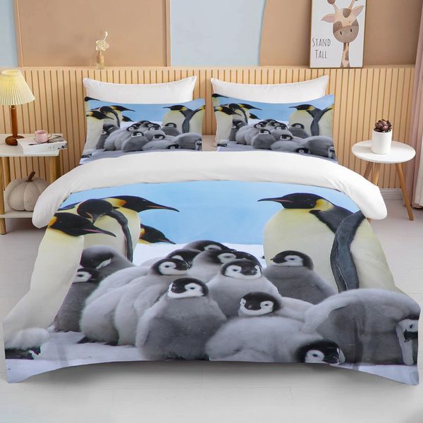 Bedding de pinguim fofo Conjunto de 3 peças de tamanho king size de cama de casal conjunto de camas de cama de microfibra ou cover de edredão de poliéster Conjunto de cama infantil